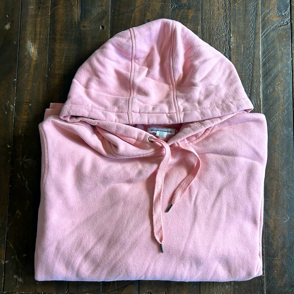 Plain pink hooded sweatshirt with kangaroo pocket